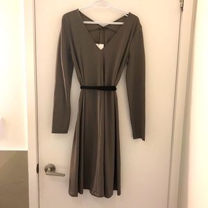 Zara long sleeve grey midi dress with tie belt